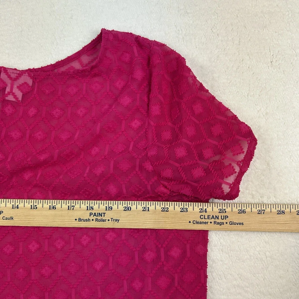 Liz Claiborne Shirt Womens 1X Pink Sheer Textured Short Sleeve Blouse